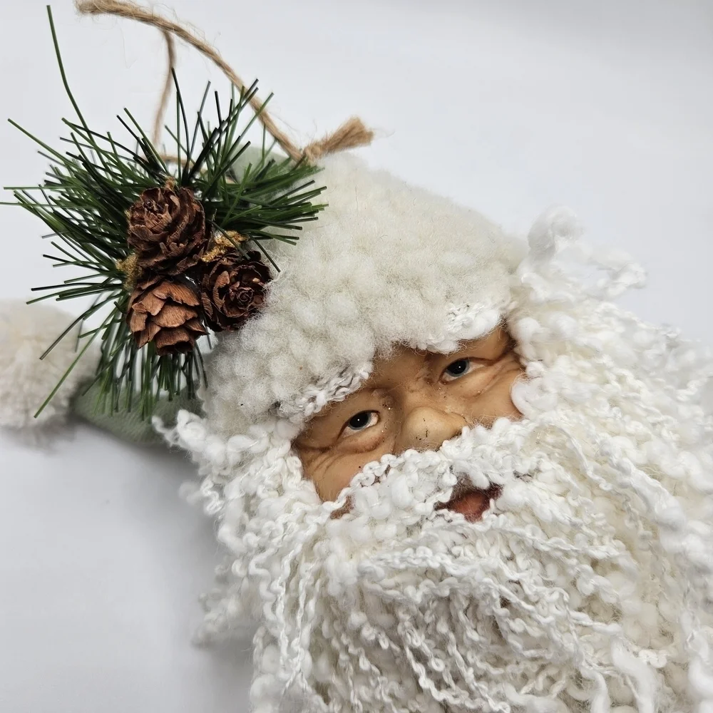 Rustic Charming Santa Claus White and Green Christmas Wall Hanging Ornament
